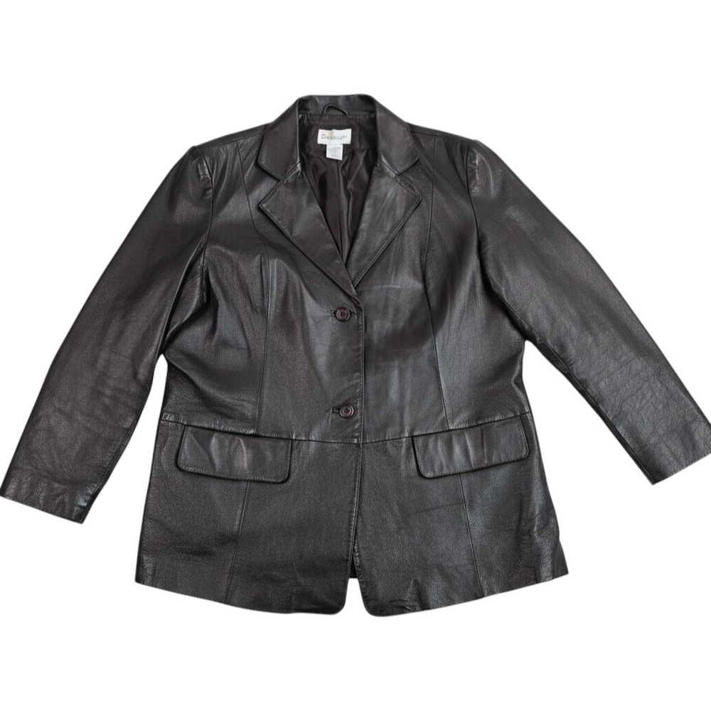 Chadwicks Womens 16W Leather Blazer Jacket Two Button Lined Coat 46-0043-3